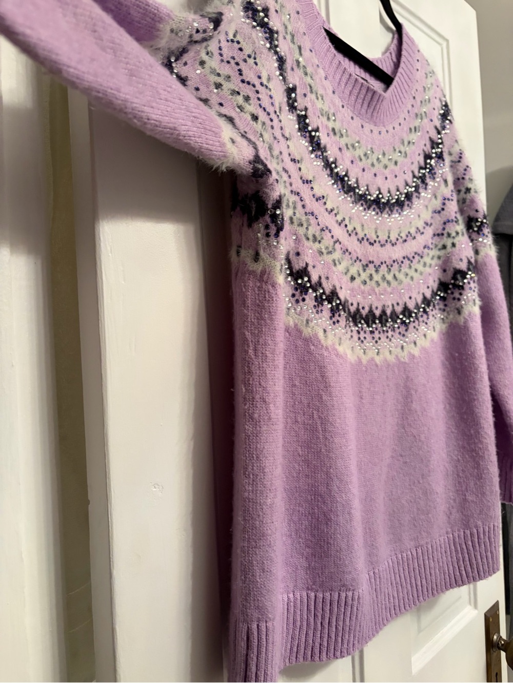 Talbots wool blend sparkly Lavender Crewneck Sweater, fuzzy 1x plus gorgeous wow - Picture 3 of 13